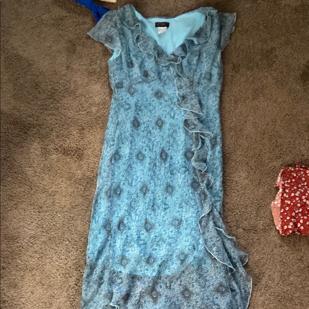 CDC Blue Asymmetrical Ruffle Sundress for Wedding Guests